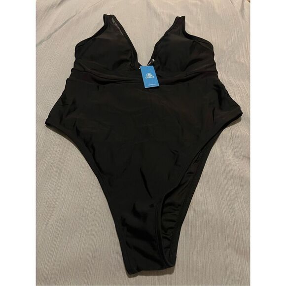 NWT Cupshe black one-piece with sheer under the cups and around the top part of - Picture 1 of 5
